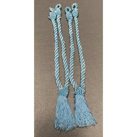 Decorative Curtain Tie Backs Set Of 2 Twisted Rope with Tassels 12" Long Blue - Picture 6 of 11